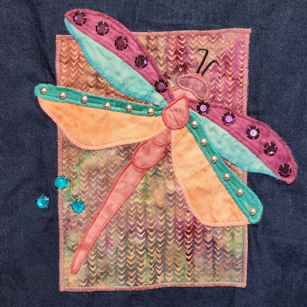Vintage‎ Alfredo's Wife Denim Vest Women's XL Dragonfly Applique W/Rhinestones - Picture 4 of 7